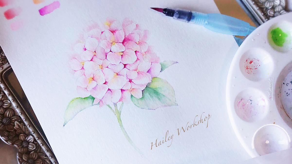 Hydrangea Watercolour Brushpen Painting Class 繡球花水彩軟筆畫班
